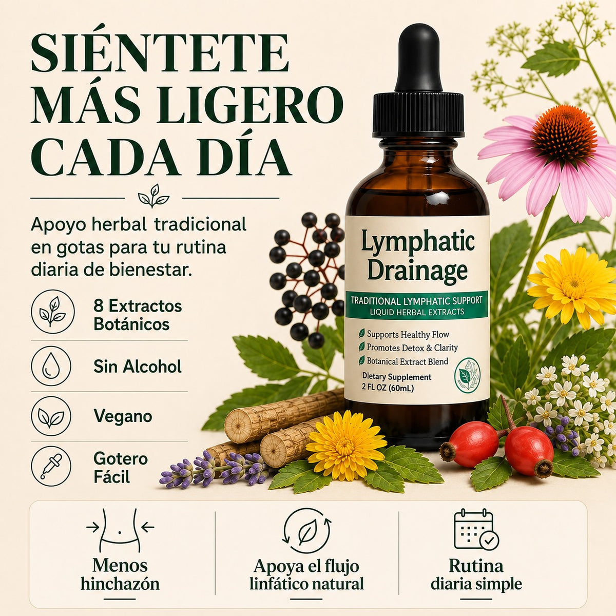 PurezaDrops™ | Drena Naturalmente la Hinchazón del Rostro, Abdomen y Piernas